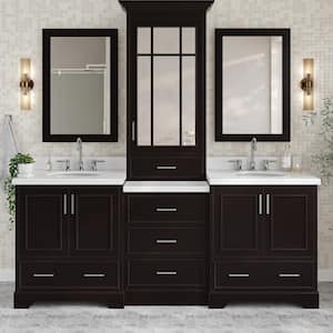 Stafford 85 in. W x 22 in. D x 89 in. H Bath Vanity in Espresso with Pure White Quartz Tops and Mirrors