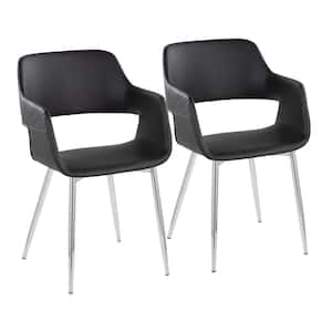 Margarite Black Faux Leather and Chrome Metal Armchair (Set of 2)