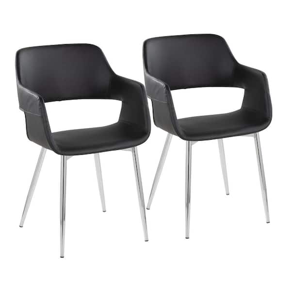 Lumisource Margarite Black Faux Leather and Chrome Metal Armchair (Set of 2)