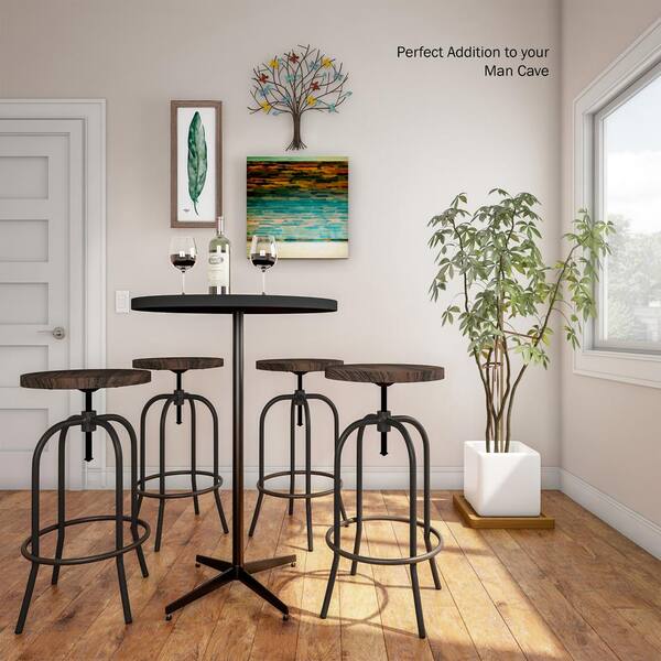 Lavish Home 34 25 In Adjustable Modern, 34 25 In Adjustable Modern Backless Metal Swivel Bar Stool With Wooden Seat