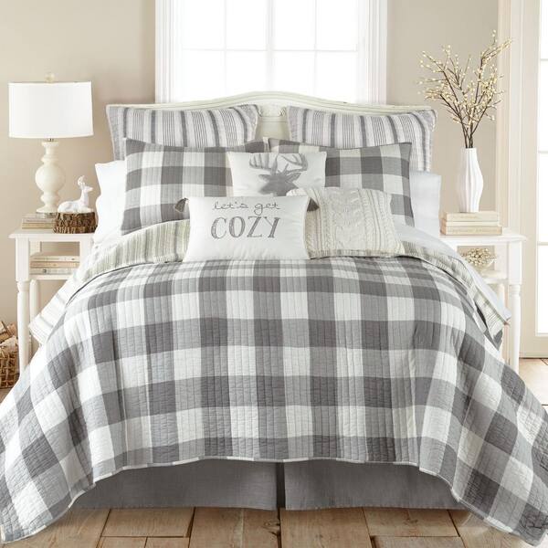 Macallister Euro Sham - Cotton Muslin Woven Check Grey and Cream Levtex home 26 x 26in Macallister Euro Sham - Cotton Muslin Woven Check Grey and Cream Levtex home 26 x 26in