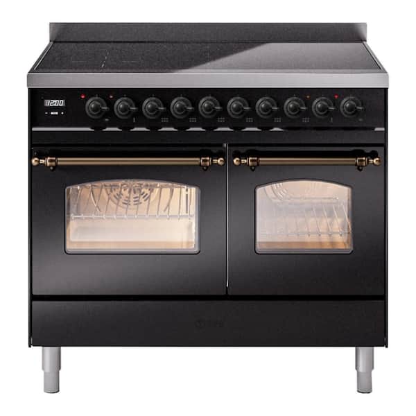 Nostalgie II 40 in. Induction Range with 6-Elements, Burnished Trim in Glossy Black
