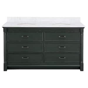 Greenbrook 61 in. W x 22 in. D Vanity Cabinet in Vintage Forest Green with Marble Vanity Top in Carrara White with Sink
