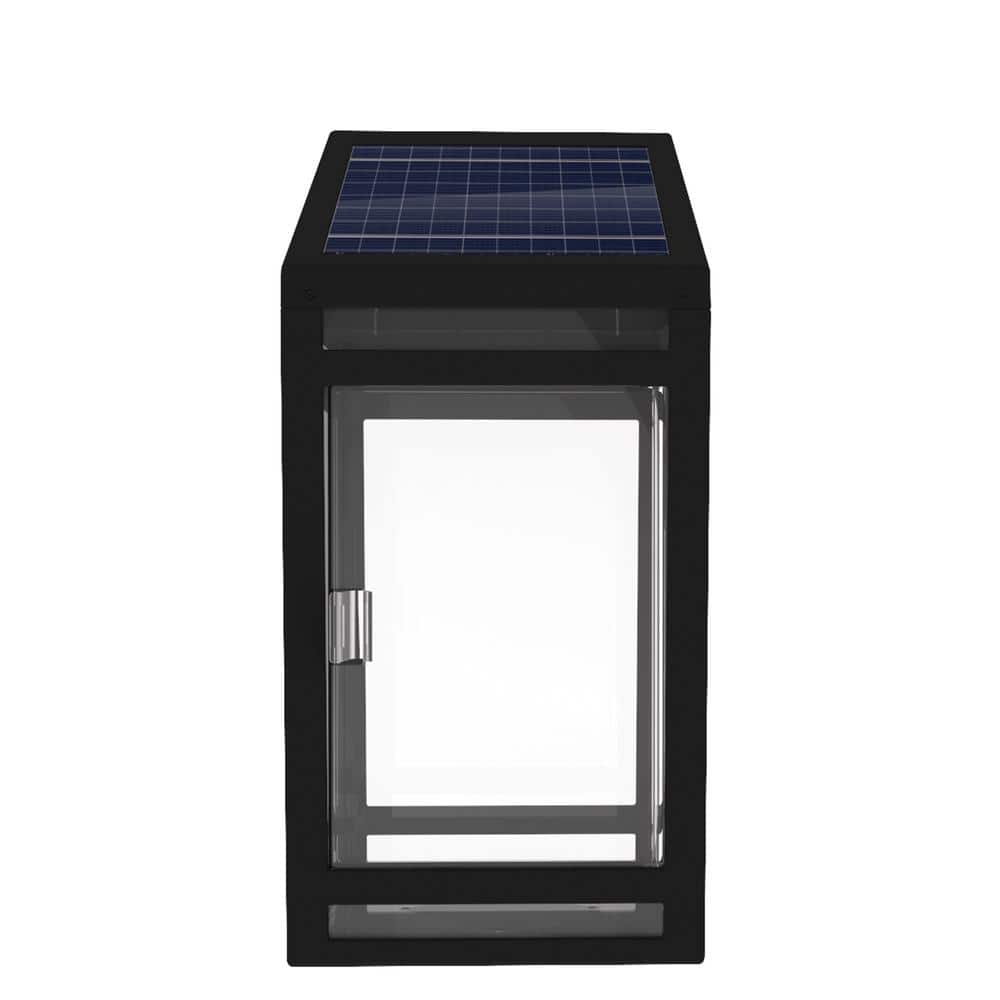 Black Solar Powered Wall Lantern with Clear and Amber Panels