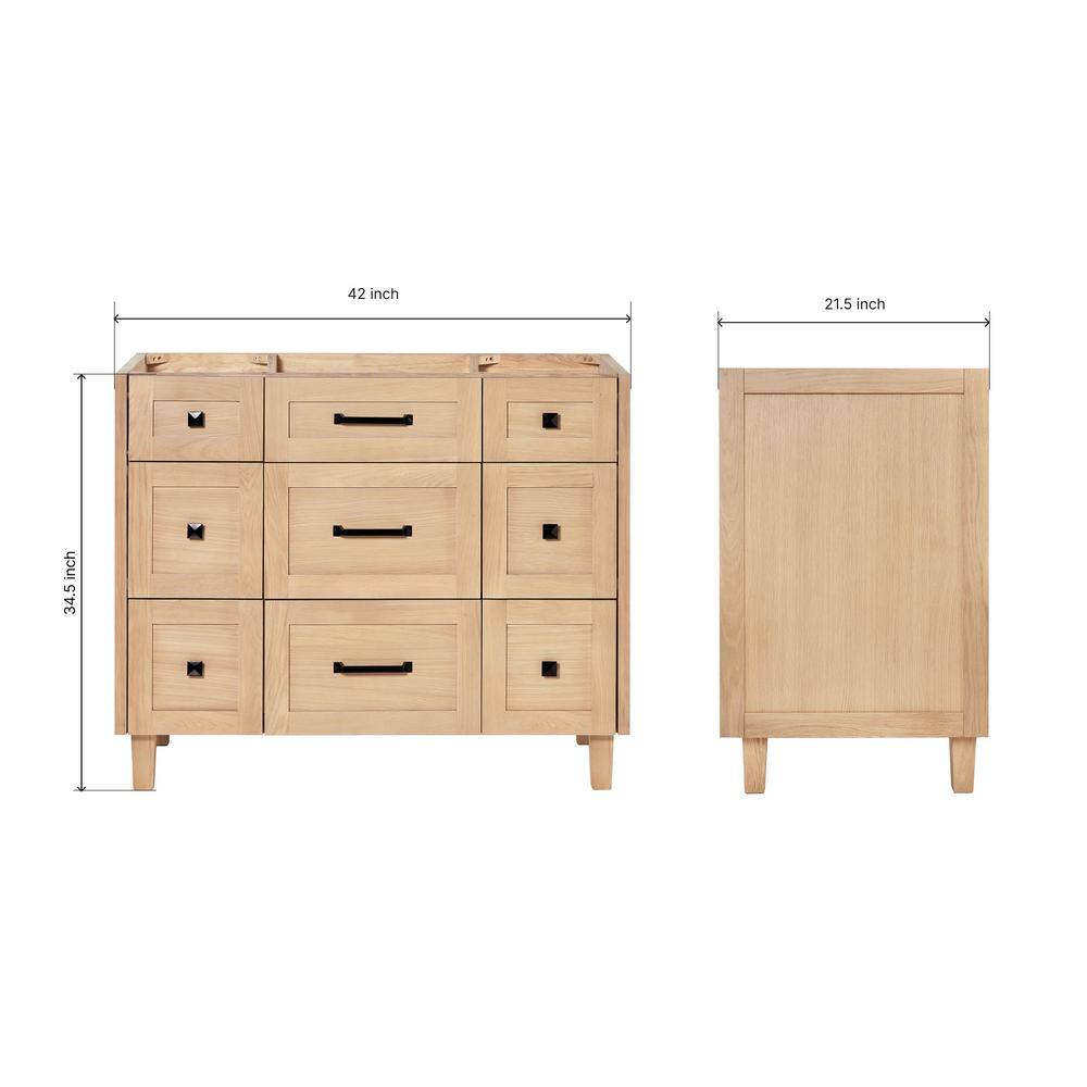 Monroe 42" Light Oak Freestanding Vanity Cabinet with Black Hardware