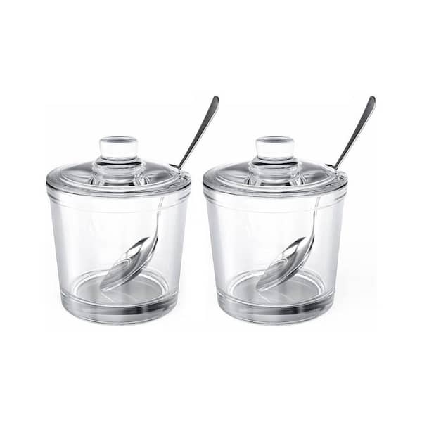 Clear Glass Sugar Bowl Set with Lid and Spoon, 6oz Seasoning Box for Sugar Spice Salt Storage, 2-Pack