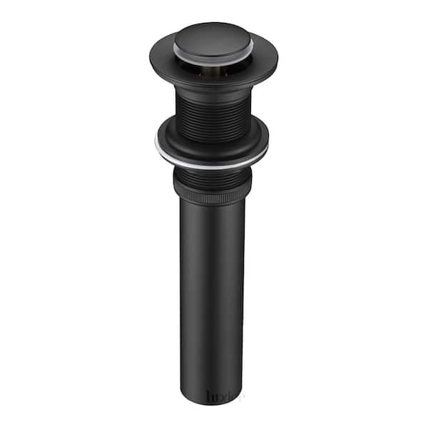 LUXIER 1-1/2 in. Brass Bathroom and Vessel Sink Push Pop-Up Drain Stopper with No Overflow in Matte Black