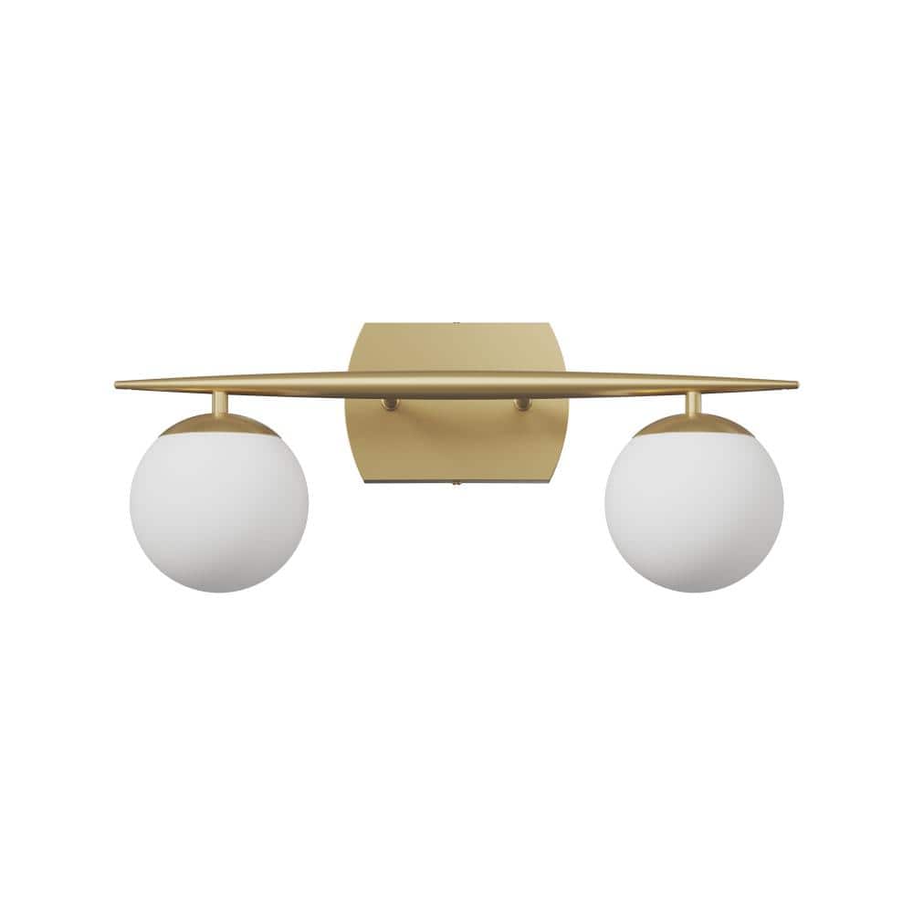 19.69 in. 2-Light Brushed Gold Bathroom Vanity Light with White Round Glass Shades for G9 Bulbs price history on PriceWatchPro
