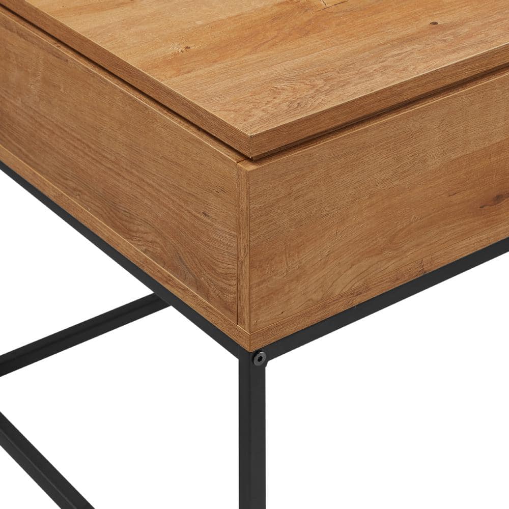 English Oak Lift-Top Coffee Table with Marble and Storage
