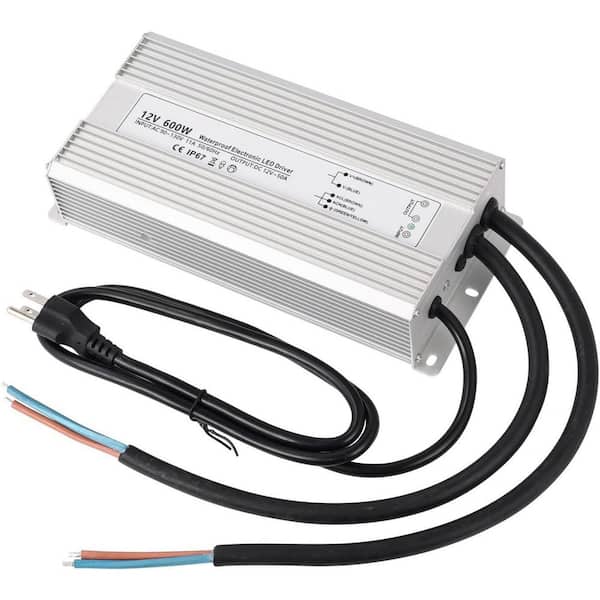 Waterproof 12V 600W LED Driver Power Supply 110/120V AC to 12V DC Transformer 50A Low Voltage IP67 Exterior Wall Light