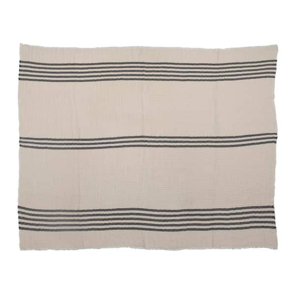 Storied Home Cream Black Cotton Double Cloth Stitched Throw