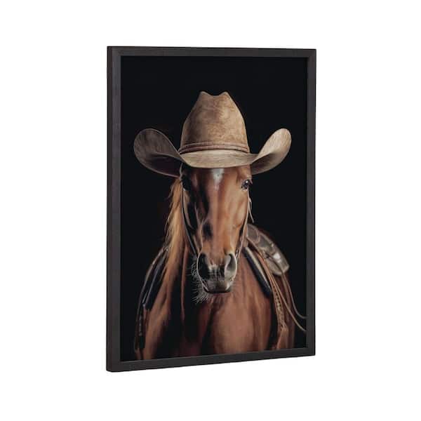 Kate and Laurel Gallery Horse Wearing a Western Cowboy Hat by Black Framed Art Print 12 in. x 16 in.