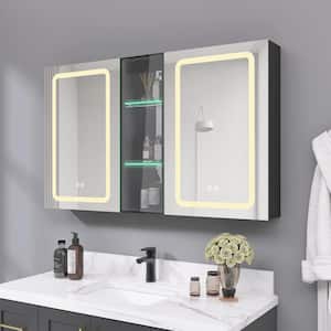 50 in. W x 30 in. H LED Rectangular Black Aluminum Surface Mount Anti-Fog Bathroom Lighted Medicine Cabinet with Mirror