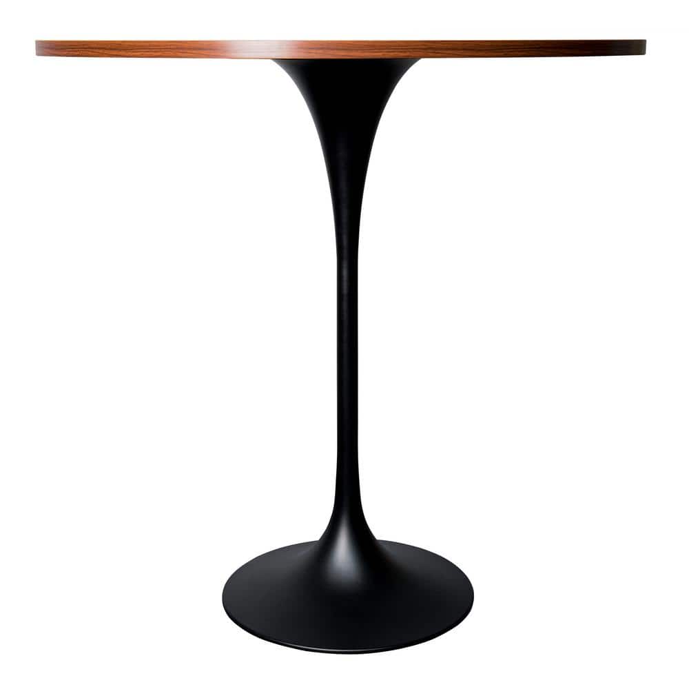 Cognac Brown Round MDF Bar Height Dining Table with Black Pedestal Base