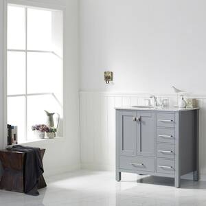 Gela 36 in. W x 22 in. D Bath Vanity in Gray with Marble Vanity Top in White with White Basin, Faucet and Mirror