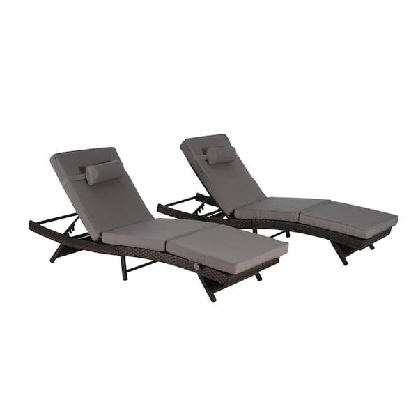 Unbranded Wicker Sunbathing Outdoor Lounge Chair with Dark Gray Cushions (2-Pack)