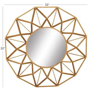 32 in. x 32 in. Starburst Round Framed Gold Wall Mirror