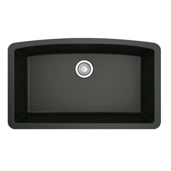 Undermount Quartz/Granite Composite 32 in. Single Bowl Kitchen Sink in Black