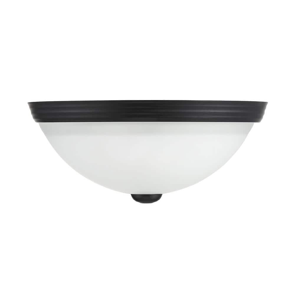 White Etched Glass and Nickel 2-Light Flush Mount Ceiling Fixture