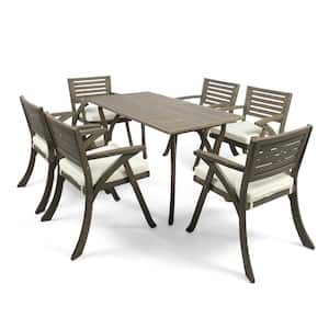Hermosa Gray 7-Piece Wood Outdoor Dining Set with Cream Cushions