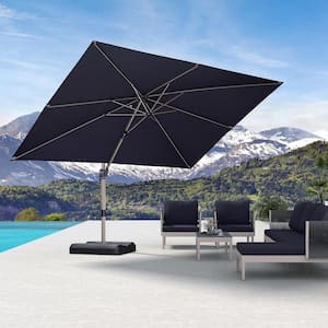 9 ft. x 11 ft. Outdoor Patio Cantilever Umbrella Light Champagne Aluminum Offset 360° Rotation Umbrella in Navy Blue