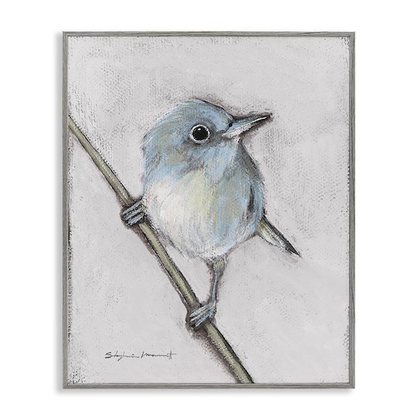 Wildlife Perched Bird Painting by Stephanie Workman Marrott Gray Framed Giclee Art Print Animal 16 in. x 20 in.
