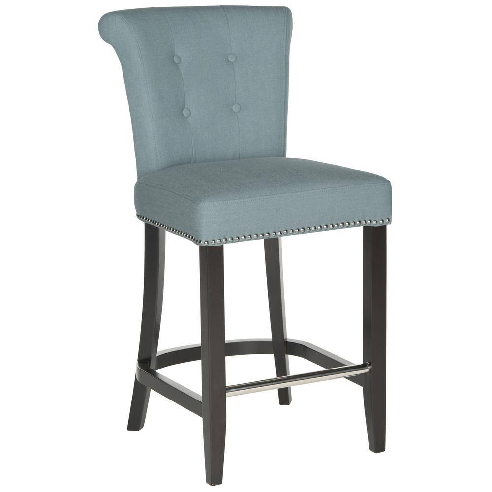 Sky Blue Transitional Birch Wood Counter Stool with Metal Ring
