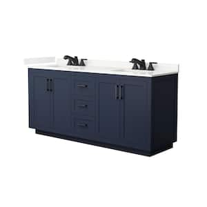 Miranda 72 in. W x 22 in. D x 33.75 in. H Double Bath Vanity in Dark Blue with Giotto Quartz Top