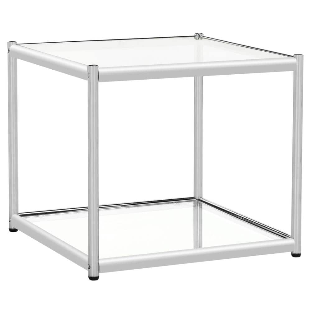 20" Square Chrome & Glass Transitional End Table