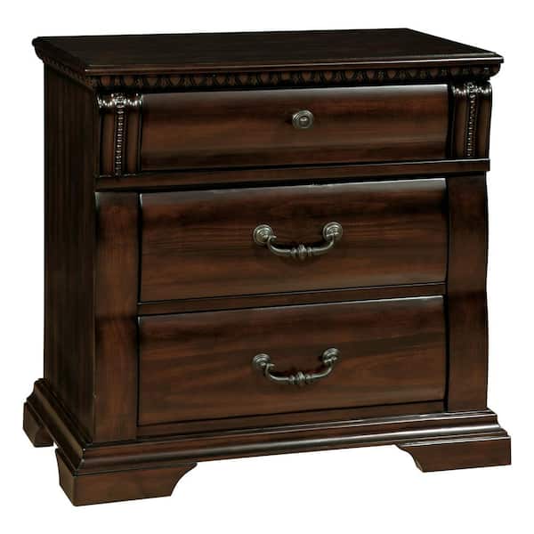 Furniture of America Sonoro 3-Drawer Cherry Nightstand 28 in. H x 28 in. W x 17 in. D