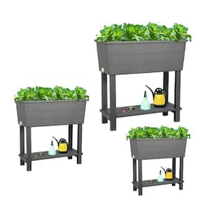 30.2 in. x 14.2 in. x 29.6 in. Grey Plastic Raised Garden Bed with Drainage Plug and Water Level Indicator Set of 3