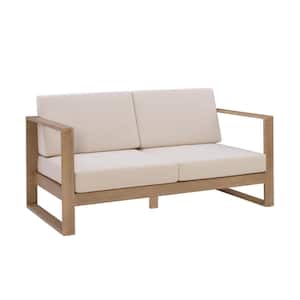 Sloane Natural Wood Outdoor 2 Seater Loveseat Sofa with Beige Cushions