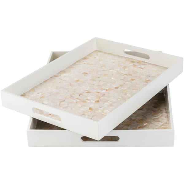 Livabliss Alore White 2-Piece Decorative Tray Set