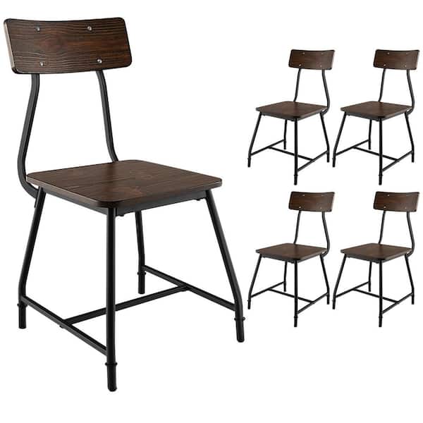 Costway Brown Wood Dining Room Chairs Modern Kitchen Dining Room Side Chair W/Metal Frame (Set of 4)