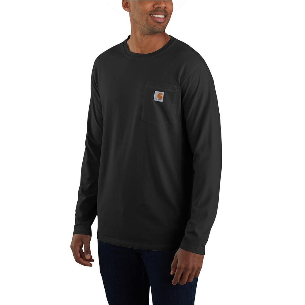 Carhartt Men's Medium Black Cotton/Polyester Force Relaxed Fit Midweight Long Sleeve Pocket T-Shirt 104617-N04 The Home