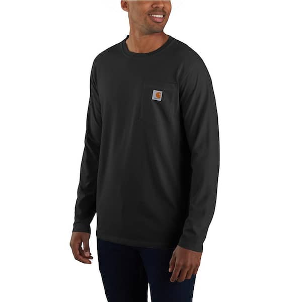 Carhartt Men's 3 XL Tall Black Cotton/Polyester Force Relaxed Fit Midweight Long Sleeve Pocket T-Shirt