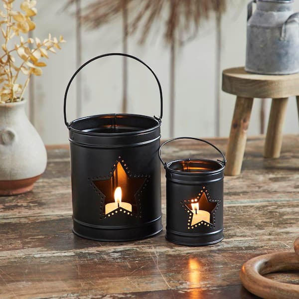 Patriotic Star Black Metal Candle Holder 2-Pack