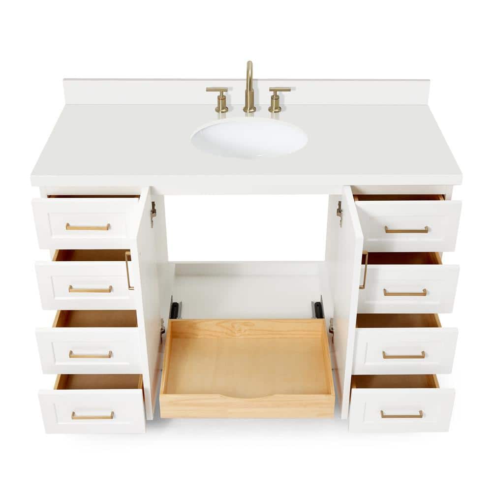 Taylor 55" White Quartz Single Sink Vanity with Brass Hardware