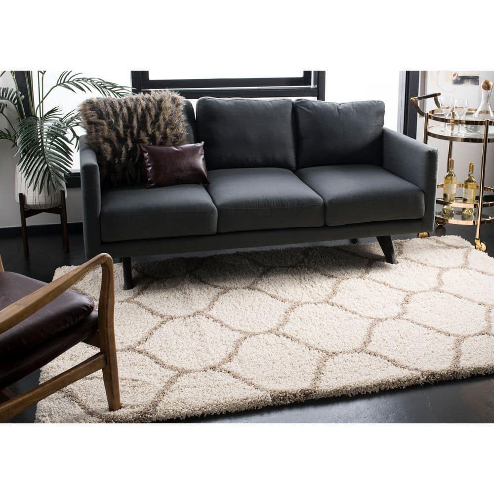 Hudson Shag 10 ft. x 14 ft. Ivory/Beige Geometric Trellis Area Rug price history on PriceWatchPro