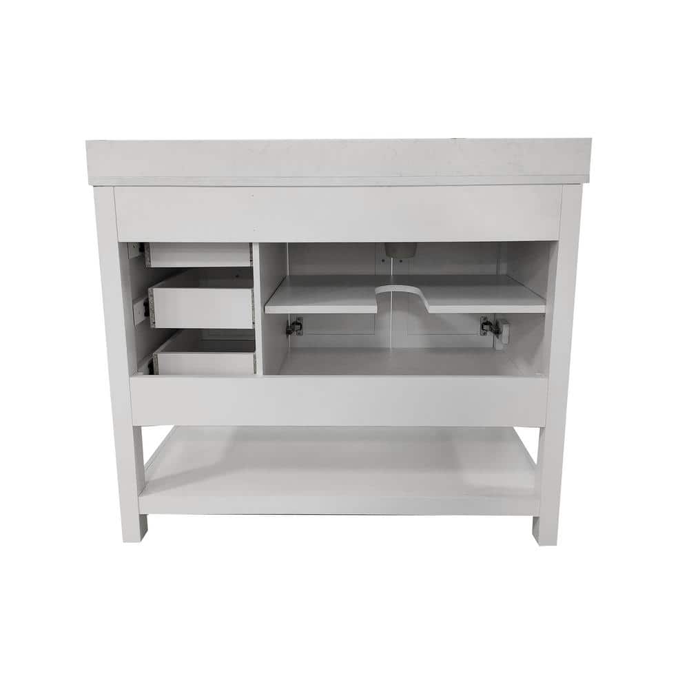 Vivien 42" White Composite Bathroom Vanity with Carrara Marble Top