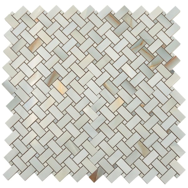 Splendor 12 in x 12 in Lappato Turchese Porcelain Onyx Basketweave Mosaic Floor and Wall Tile (4.84 sq ft/case)-5 Pack