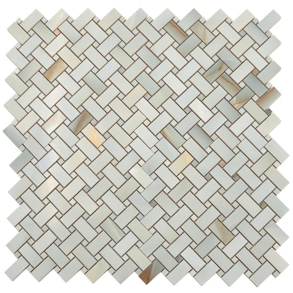 Splendor 4 in. x 4 in. Lappato Turchese Porcelain Onyx Basketweave Mosaic Floor and Wall Tile Sample (0.14 sq ft) price history on PriceWatchPro