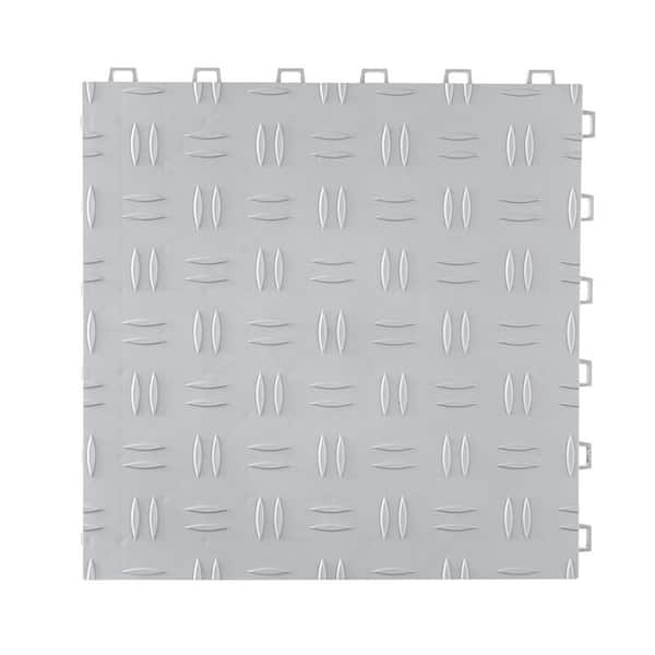 12 x 12 x 0.53 in. Garage Tiles, 50 Pack, 50 sq. ft. Non-Slip Double-Sided Flooring Garages Basements Workshops Silver