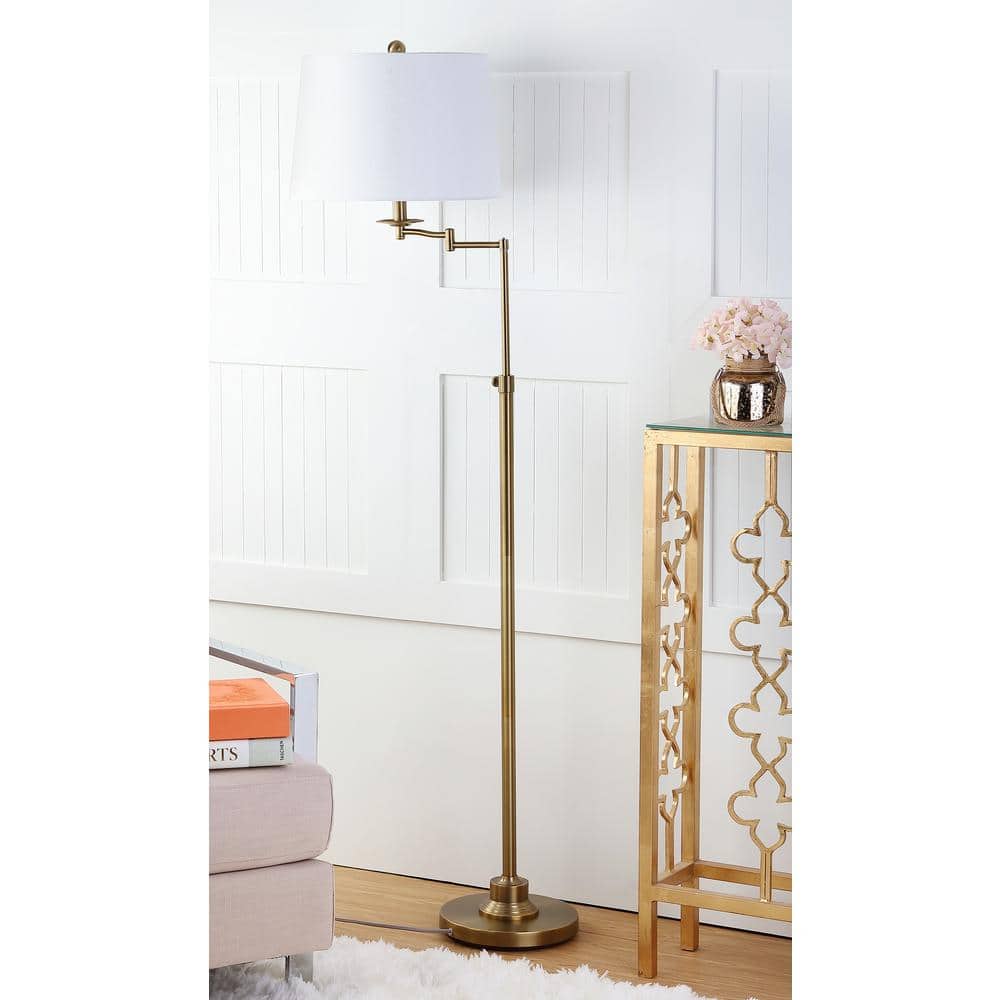 Nadia Gold Adjustable Floor Lamp with White Cotton Shade