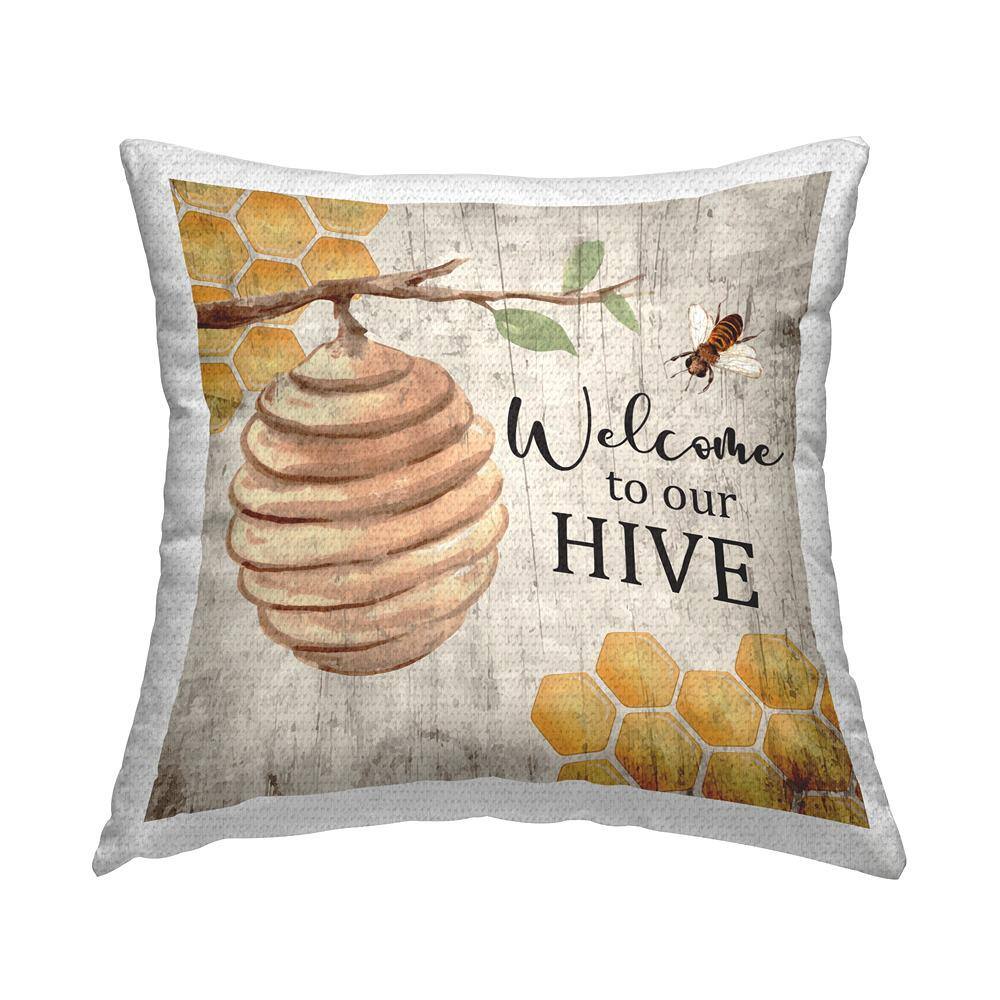 Welcome To Our Hive Honeycomb Shapes Tan Square Outdoor Throw Pillow price history on PriceWatchPro