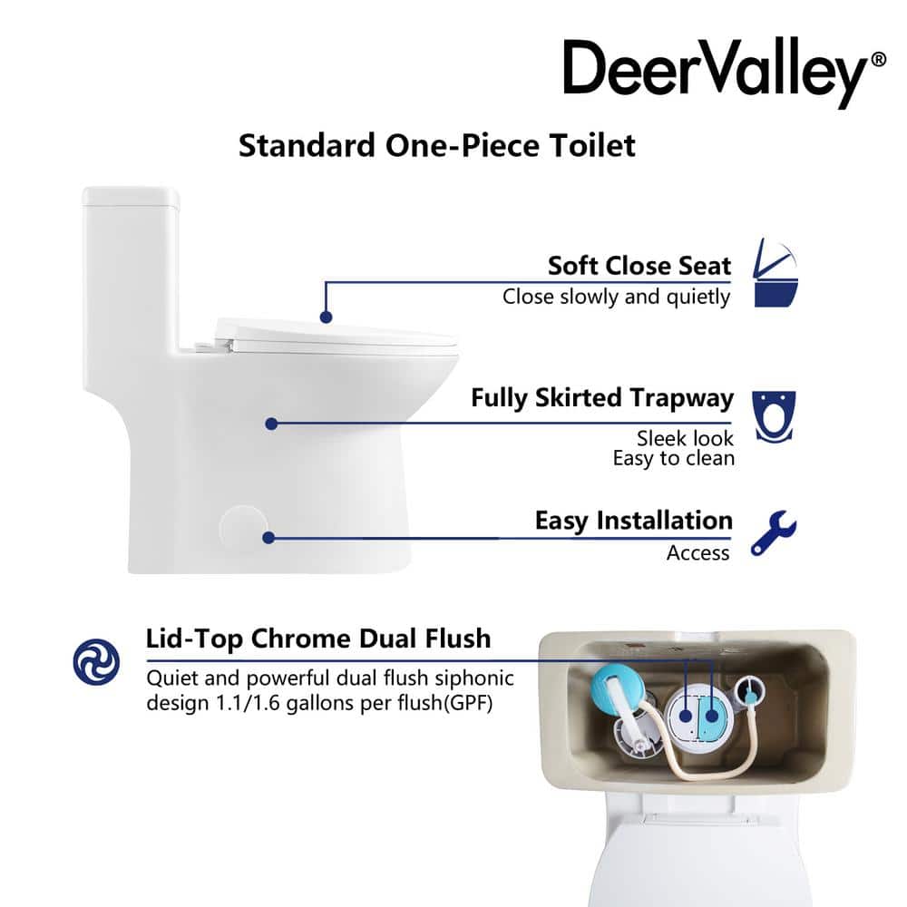 White Ceramic Dual Flush Elongated One-Piece Toilet