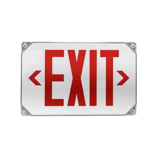 NICOR EXL5 Series 25-Watt Equivalent Integrated LED Outdoor White Emergency Exit Sign, Red Lettering