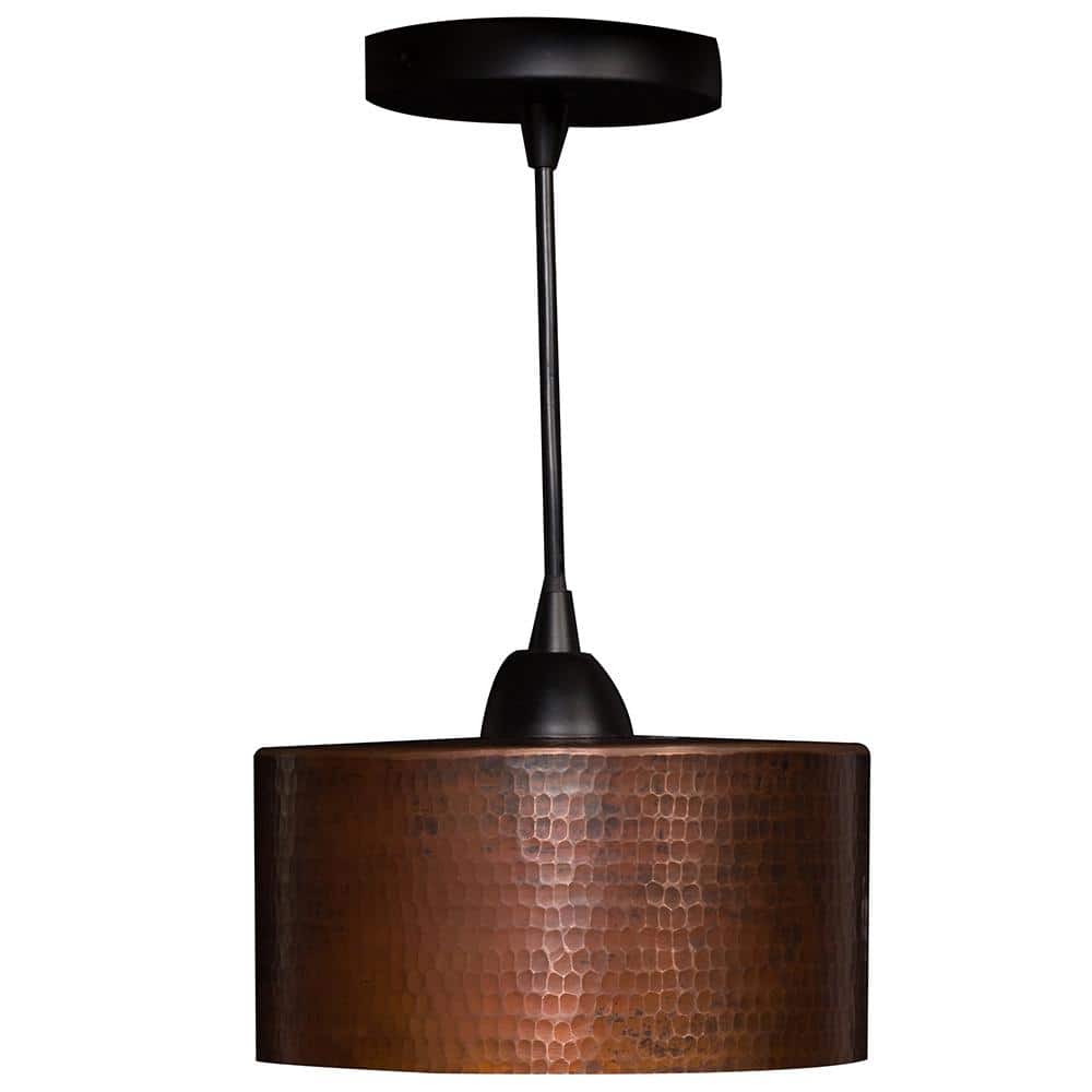 8-Inch Round Hammered Copper Pendant Light with Matte Black Cord