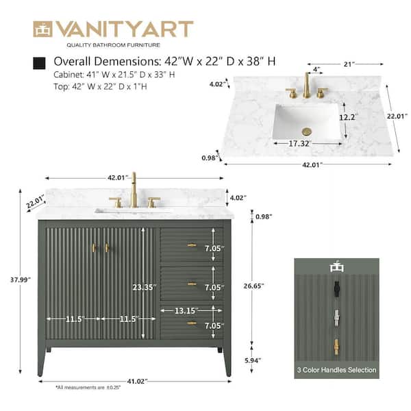 Vanity Art 42 in. W x 22 in D x 38 in. H Single Sink Linear