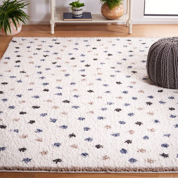 Calico Shag 7 ft. x 9 ft. Ivory/Taupe Geometric Dots Area Rug
